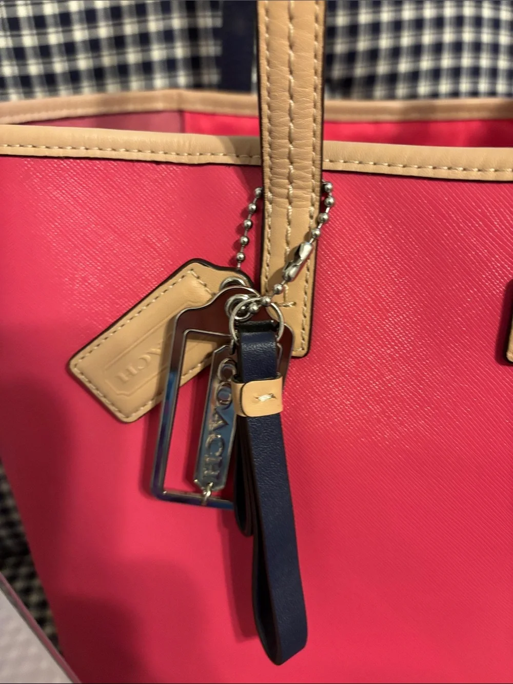Coach Metro Pink Tote with Tan Trim comes with coach cotton scarf